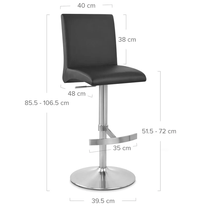 Chaise de Bar Faux Cuir Chrome Brossé - Deluxe High Back Noir