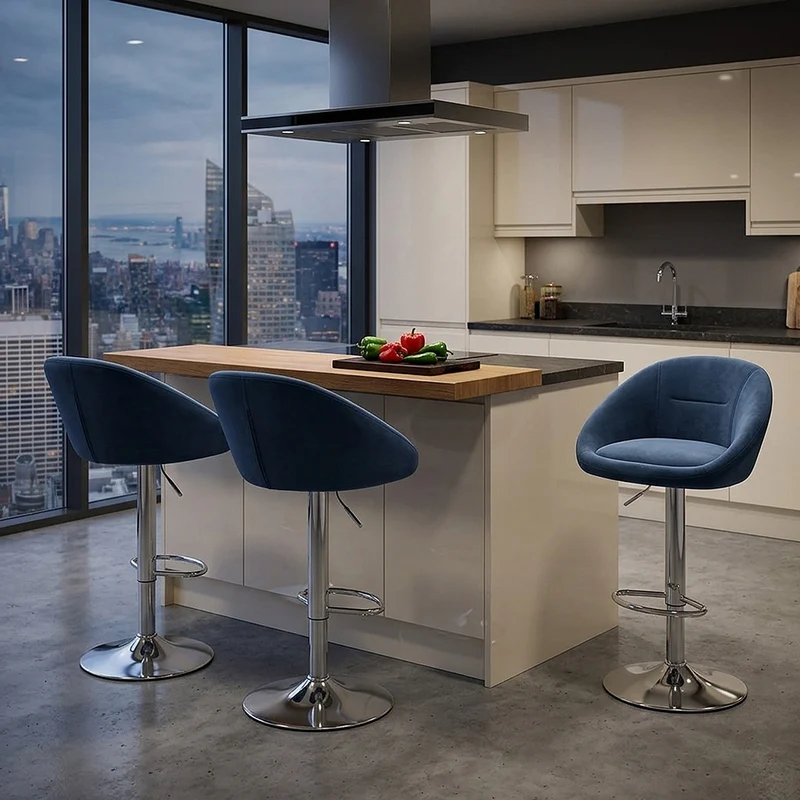 Tabouret de Bar Velours - Decco Bleu