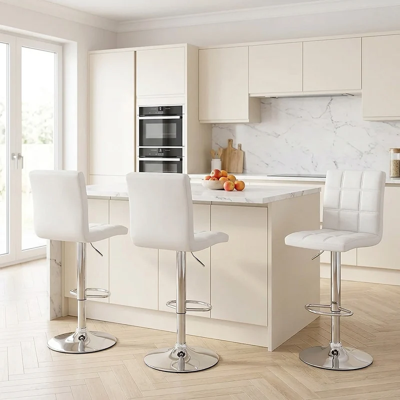 Chaise de Bar Faux Cuir Chrome - Criss Cross Blanc
