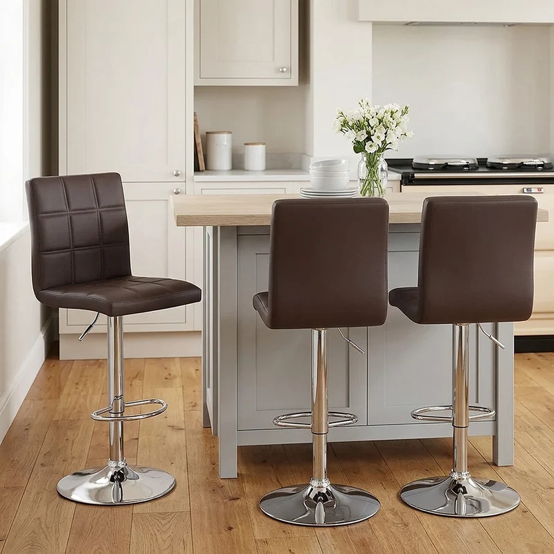 Chaise de Bar Faux Cuir Chrome - Criss Cross Marron