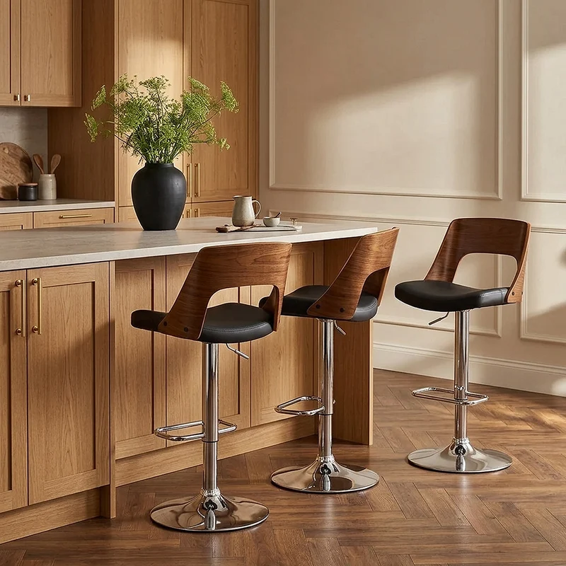 Chaise de Bar Bois Chrome - Carmen Noir