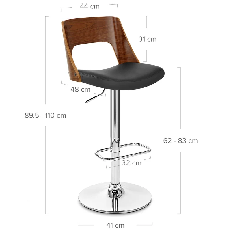 Chaise de Bar Bois Chrome - Carmen Noir