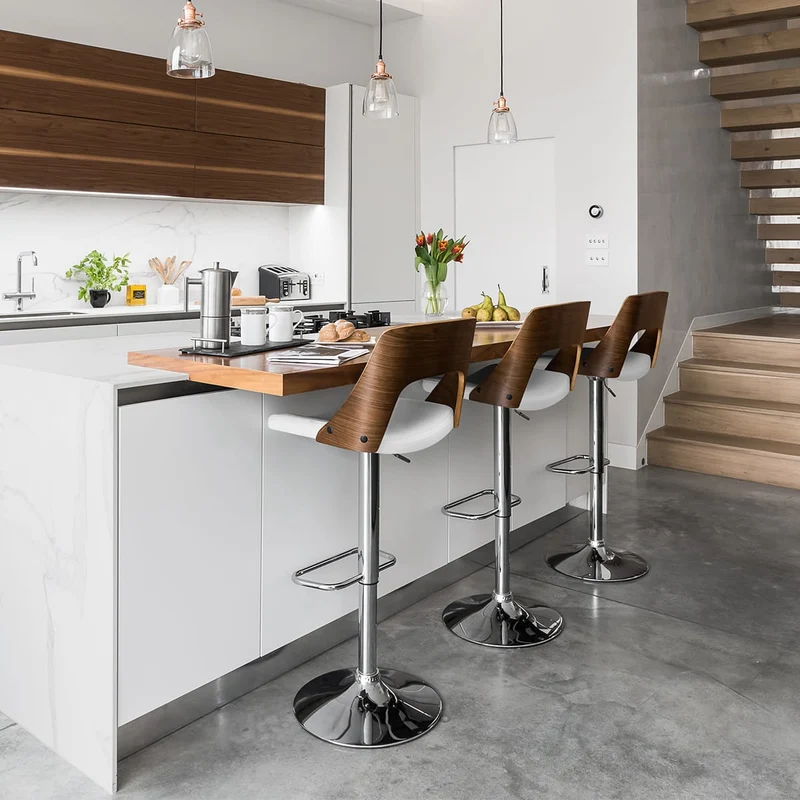 Chaise de Bar Bois Chrome - Carmen Blanc