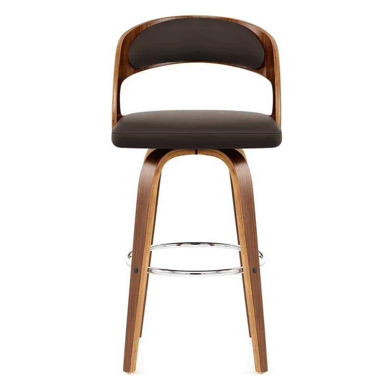 Tabouret Faux Cuir Bois - Alicia Marron