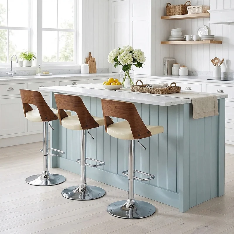 Chaise de Bar Bois Chrome - Carmen Crème