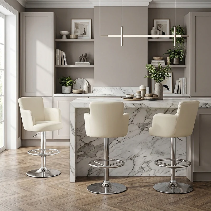 Chaise de Bar Faux Cuir Chrome - Château Crème