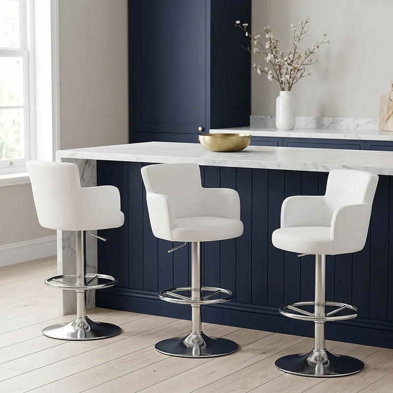 Chaise de Bar Faux Cuir Chrome Brossé - Château Blanc