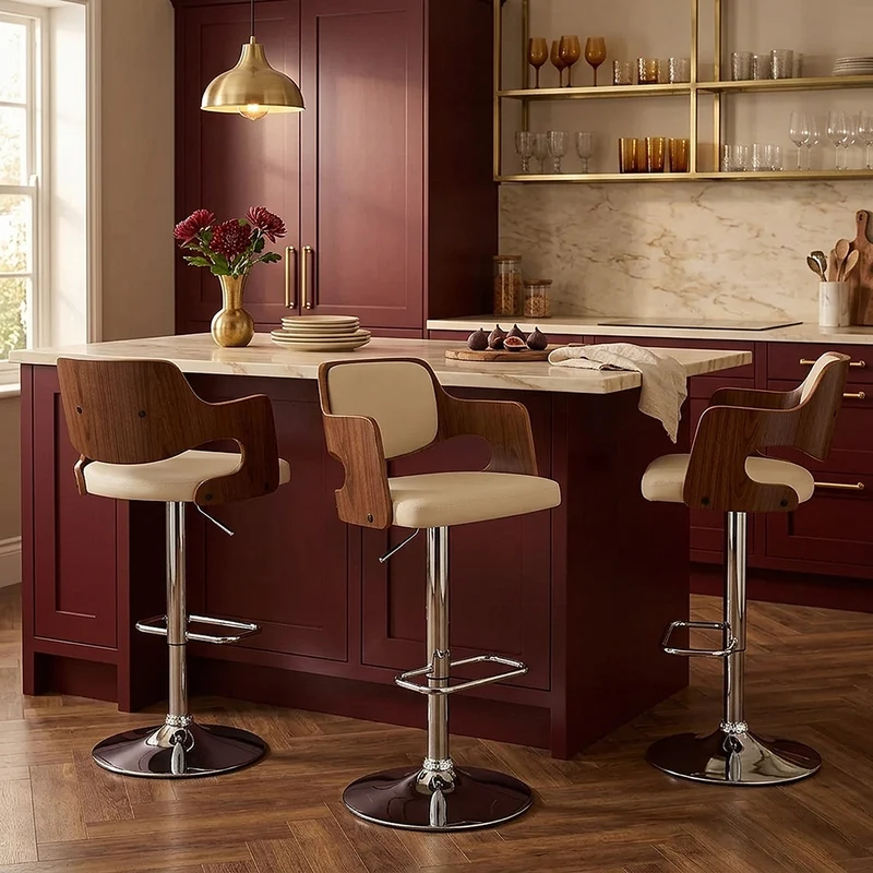 Chaise de Bar Bois Chrome - Amazon Crème