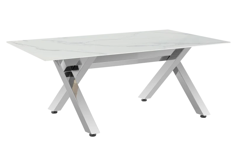 Salle à manger marbre blanc pieds X argent - Cross