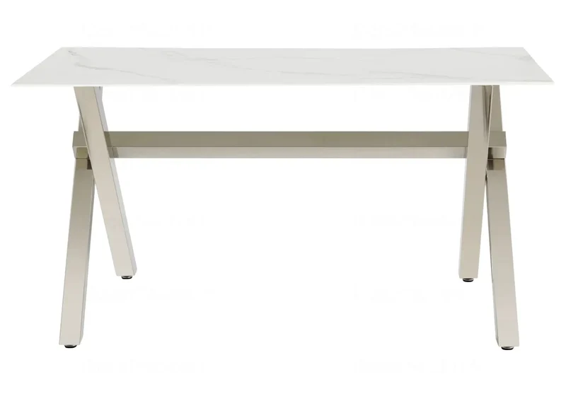 Table à manger marbre blanc pieds X argent - Cross