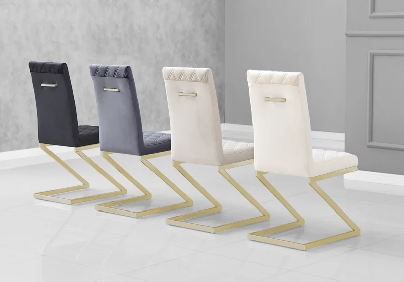 Chaise velours gris pied en Z doré - Zelia x6