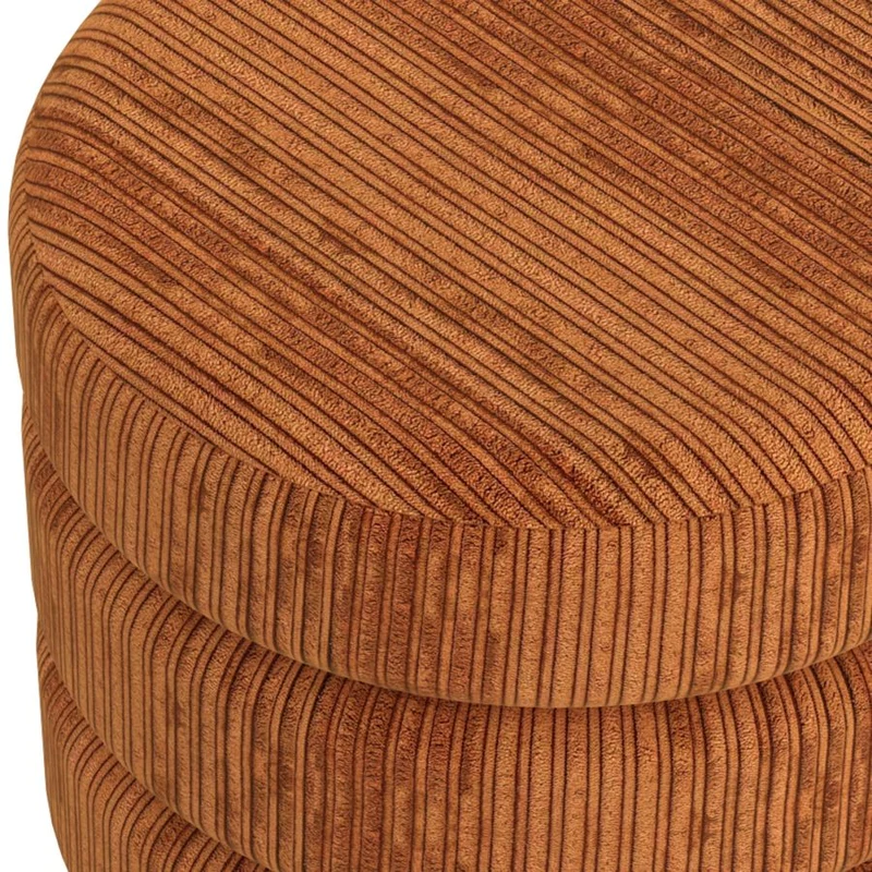 Pouf rond en tissu canalisé et bois naturel - Willo