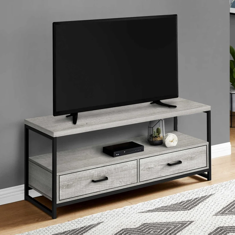 Meuble de télévision en stratifié et métal noir avec 2 tiroirs - I 2870-2871-2872