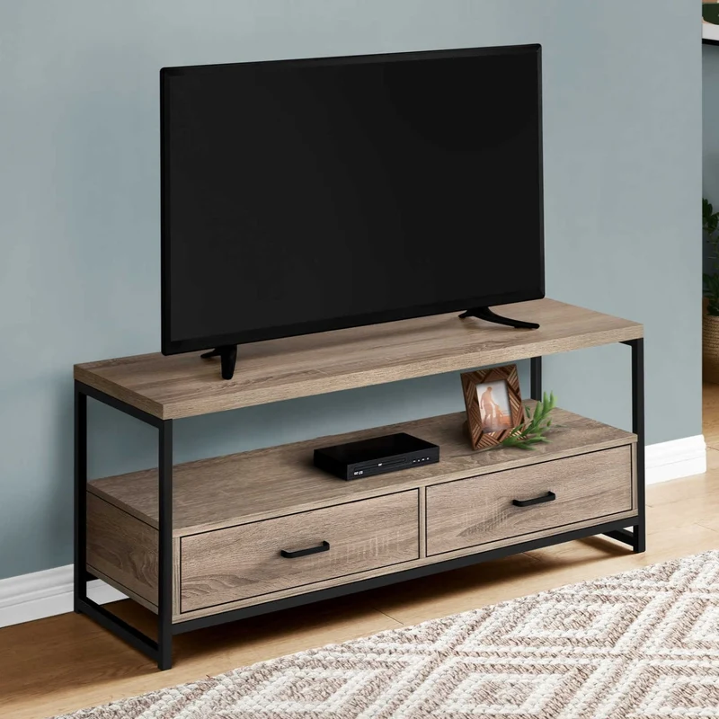 Meuble de télévision en stratifié et métal noir avec 2 tiroirs - I 2870-2871-2872