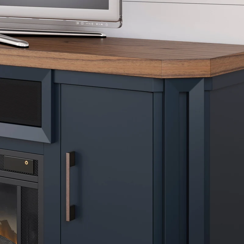 Meuble de télévision en bois/placage bicolore avec foyer électrique - Lanocken