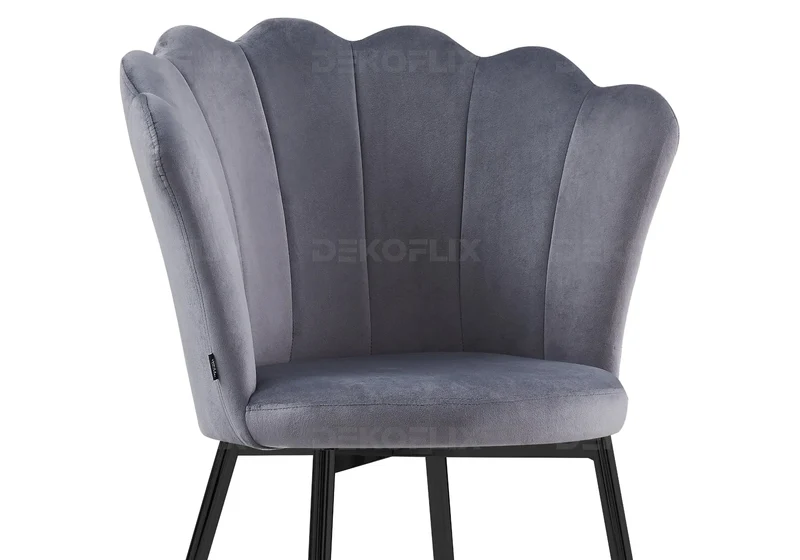 Chaise de table coquillage velours argent pieds noir - Nymea x2