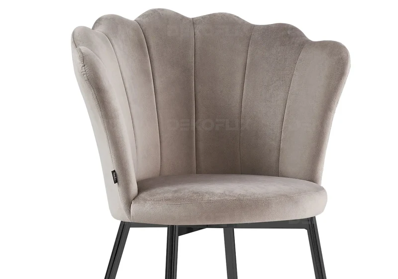 Chaise de table coquillage velours taupe pieds noir - Nymea x2