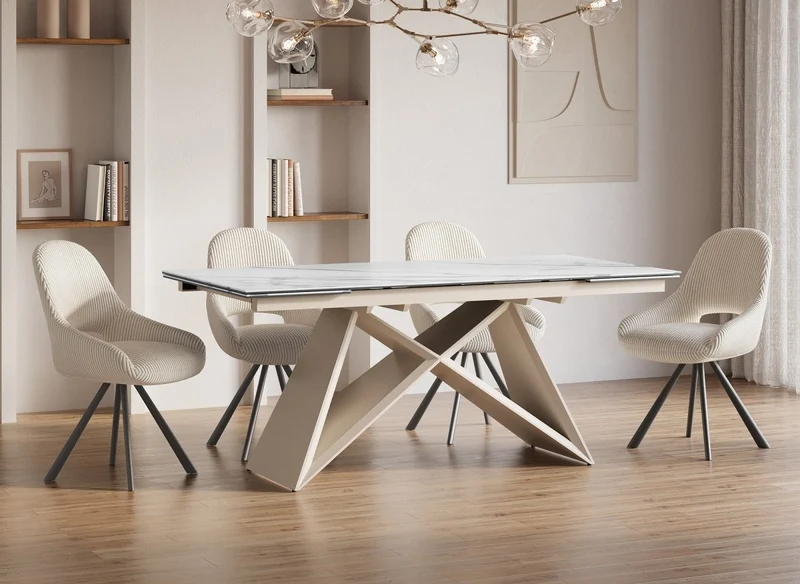 Table à manger extensible plateau céramique blanc 10 personnes 160-240 cm GABRIEL