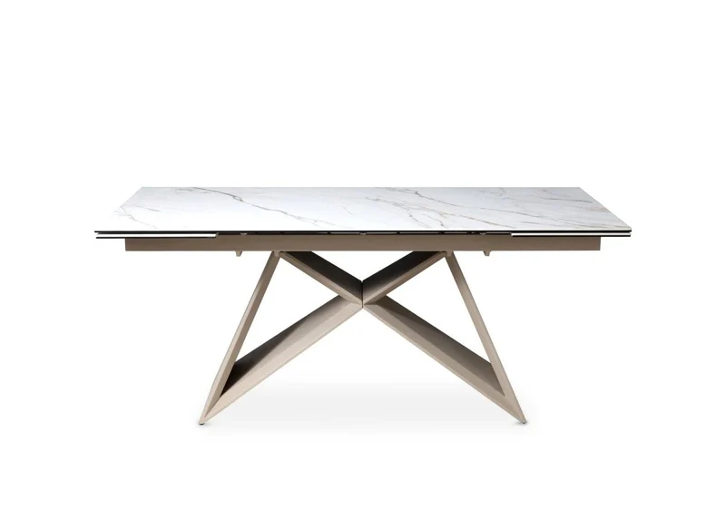 Table à manger extensible plateau céramique blanc 10 personnes 160-240 cm GABRIEL