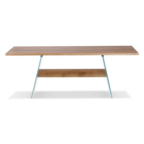 Table repas chêne naturel pieds verre