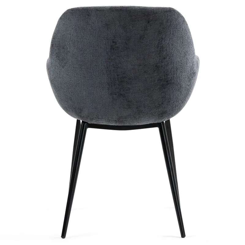 Chaise repas avec accoudoirs tissu chenille gris pied métal
