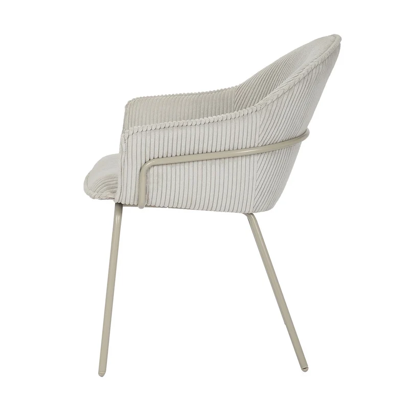 Chaise accoudoirs velours côtelé à grosses côtes gris clair NOMA