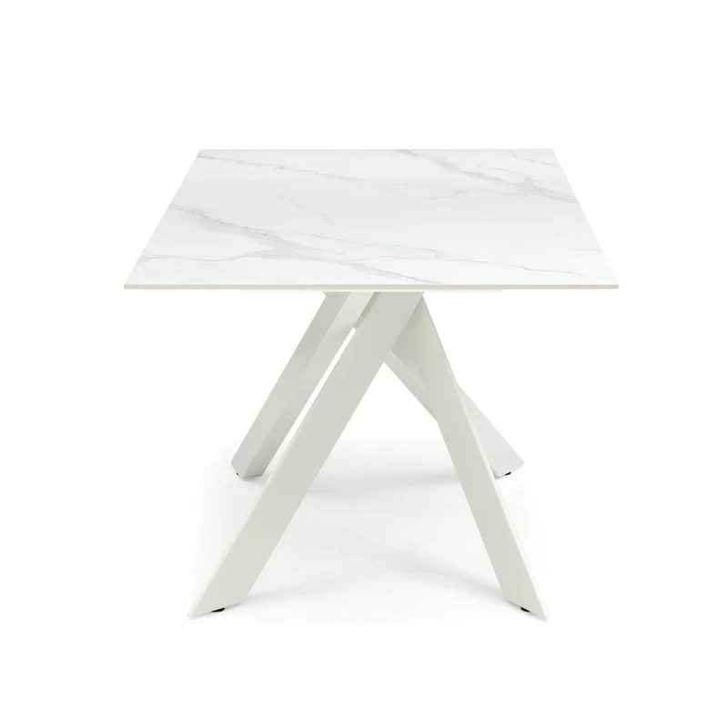 Table repas 180cm Céramique Arabescato mat blanc